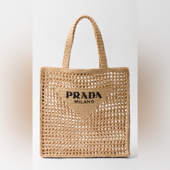 Prada Tan Raffia Tote Bag with Basket-Weave Pattern - Picture 1 of 4